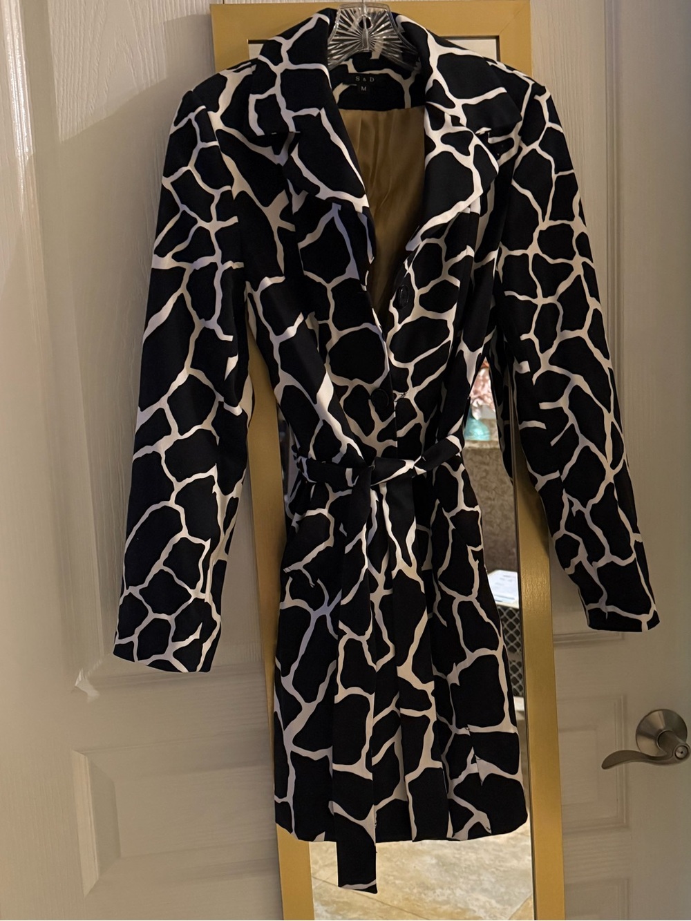 Womens Black & White Printed Trench Coat - Brand: S & D